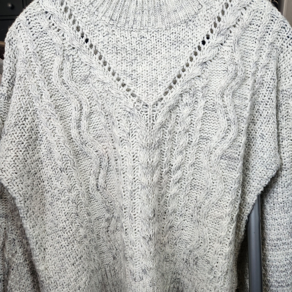 Heartloom Light Gray Cable Knit Turtleneck Sweater